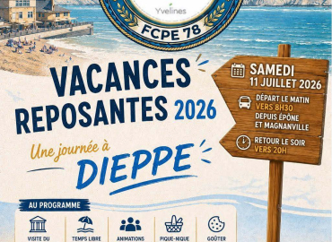 La FCPE78 propose à ces adhérents une journée de vacances gratuite à Dieppe le 11 juillet 2026