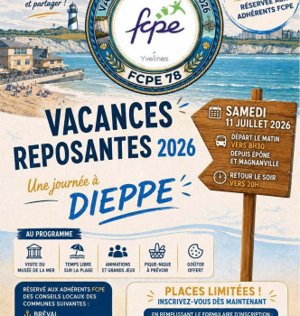 La FCPE78 propose à ces adhérents une journée de vacances gratuite à Dieppe le 11 juillet 2026